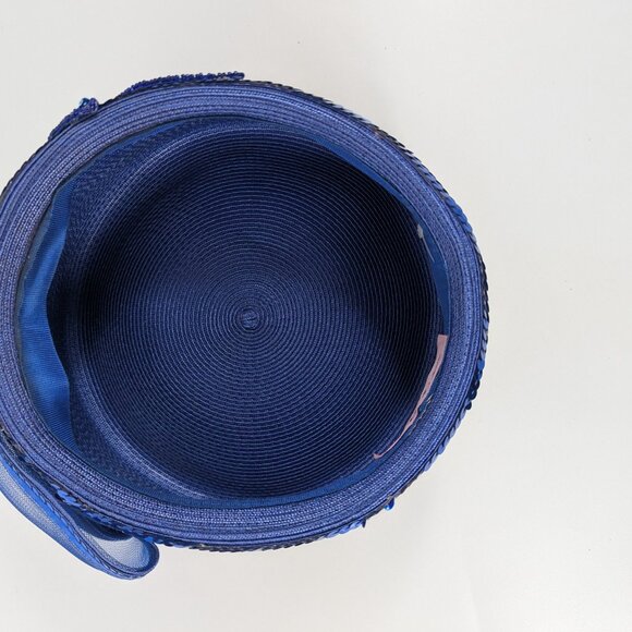 Vintage Mr Hi’s Bright Blue Sequin Flower Pillbox Hat Fancy Ladies Church Derby - Picture 7 of 11